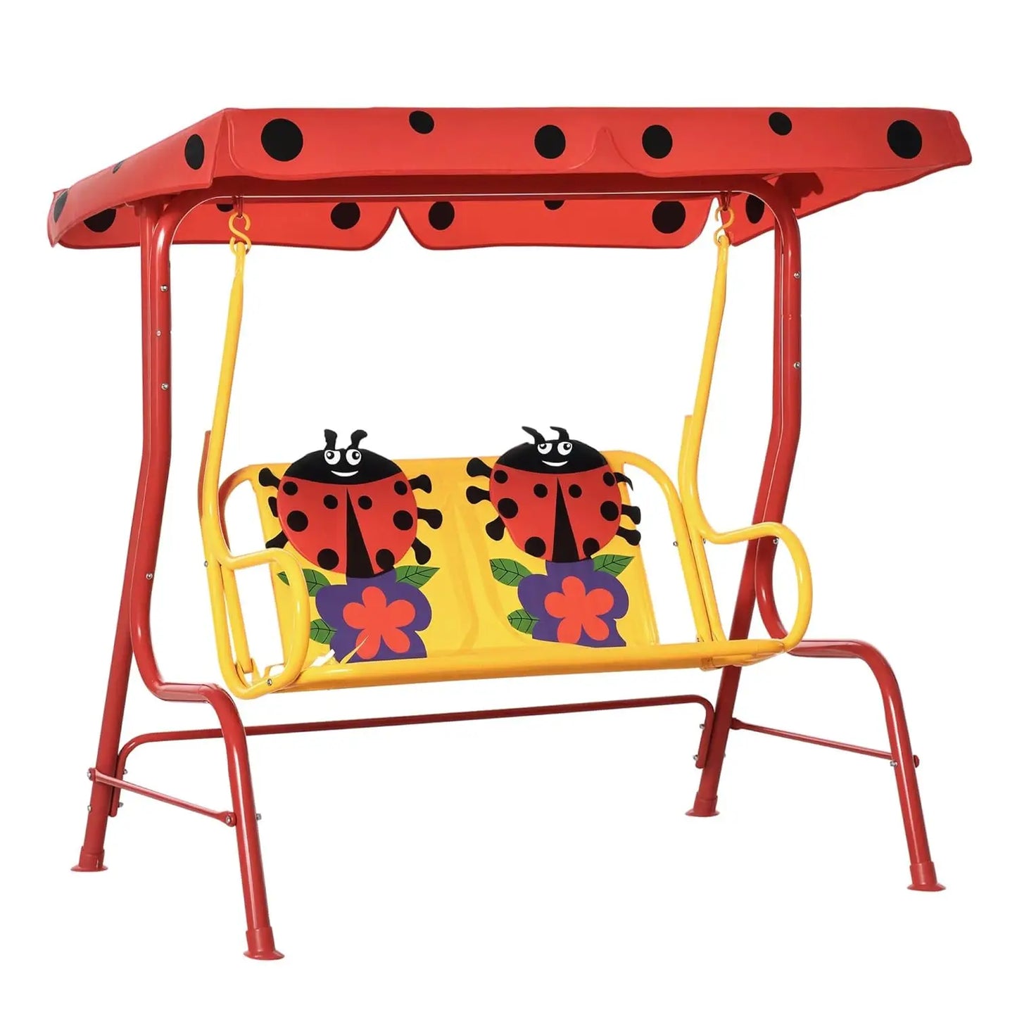 Kids Patio Swing, 2-Seater Outdoor Swing Chair with Adjustable Canopy and Safety Belt, Lion Pattern Hanging Swing, Customized