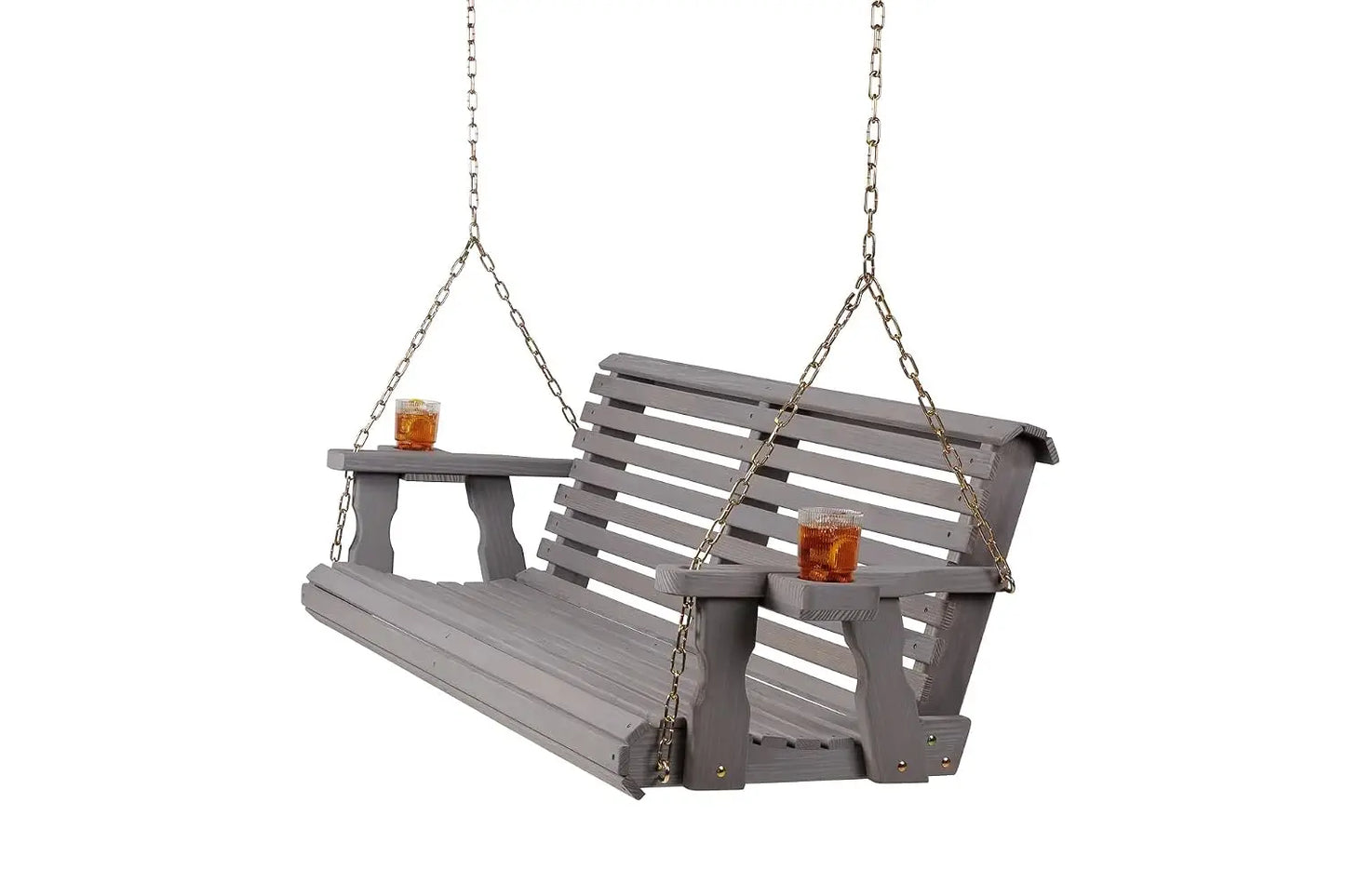 Heavy Duty 700LBS 4FT Wooden Porch Swing, Roll Back Design & Cup Holders for Outdoor, Custom