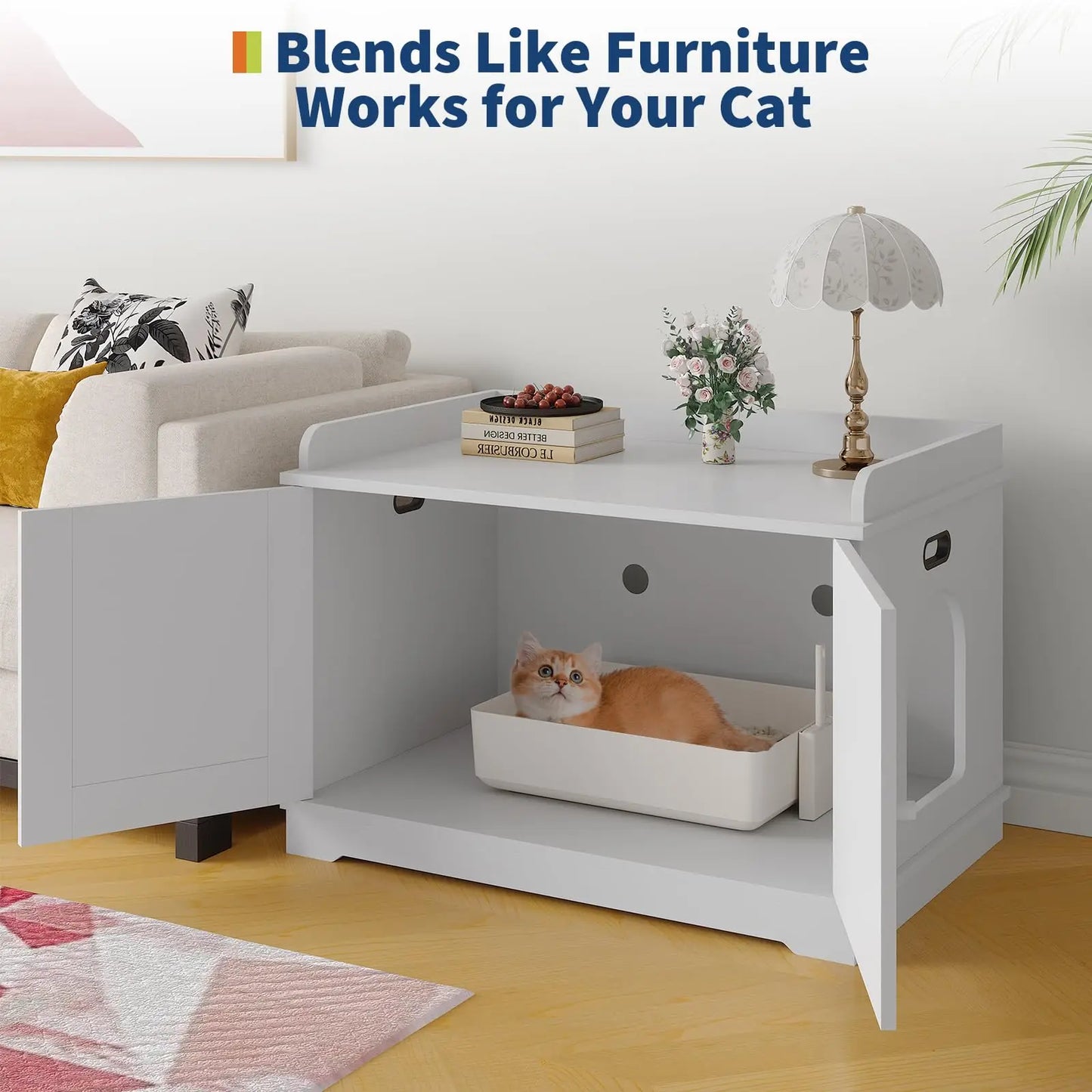 HiMISSCN Wooden Cat Litter Box Enclosure Barn Door Ventilated