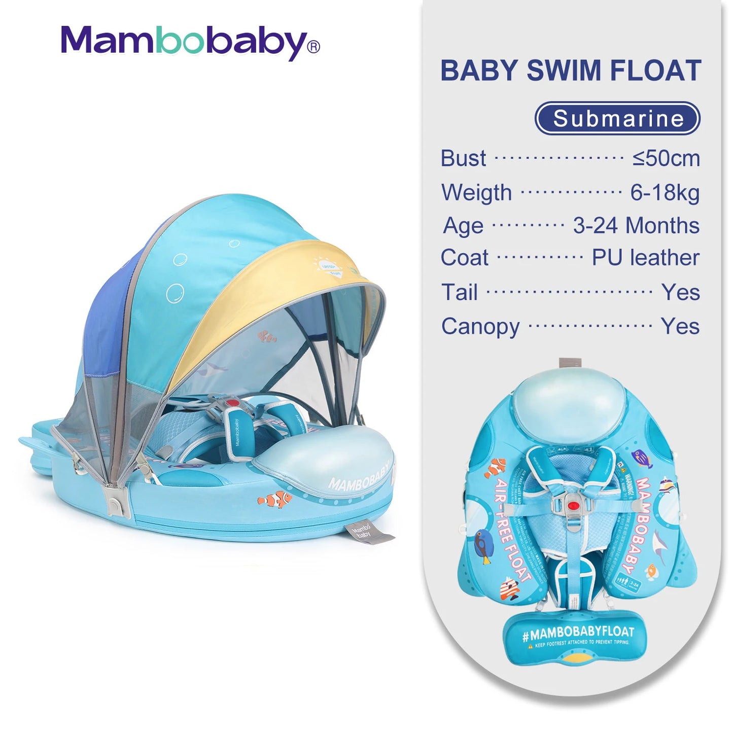 Mambobaby Animal Float Non Inflatable Baby Swimming Buoy With Canopy