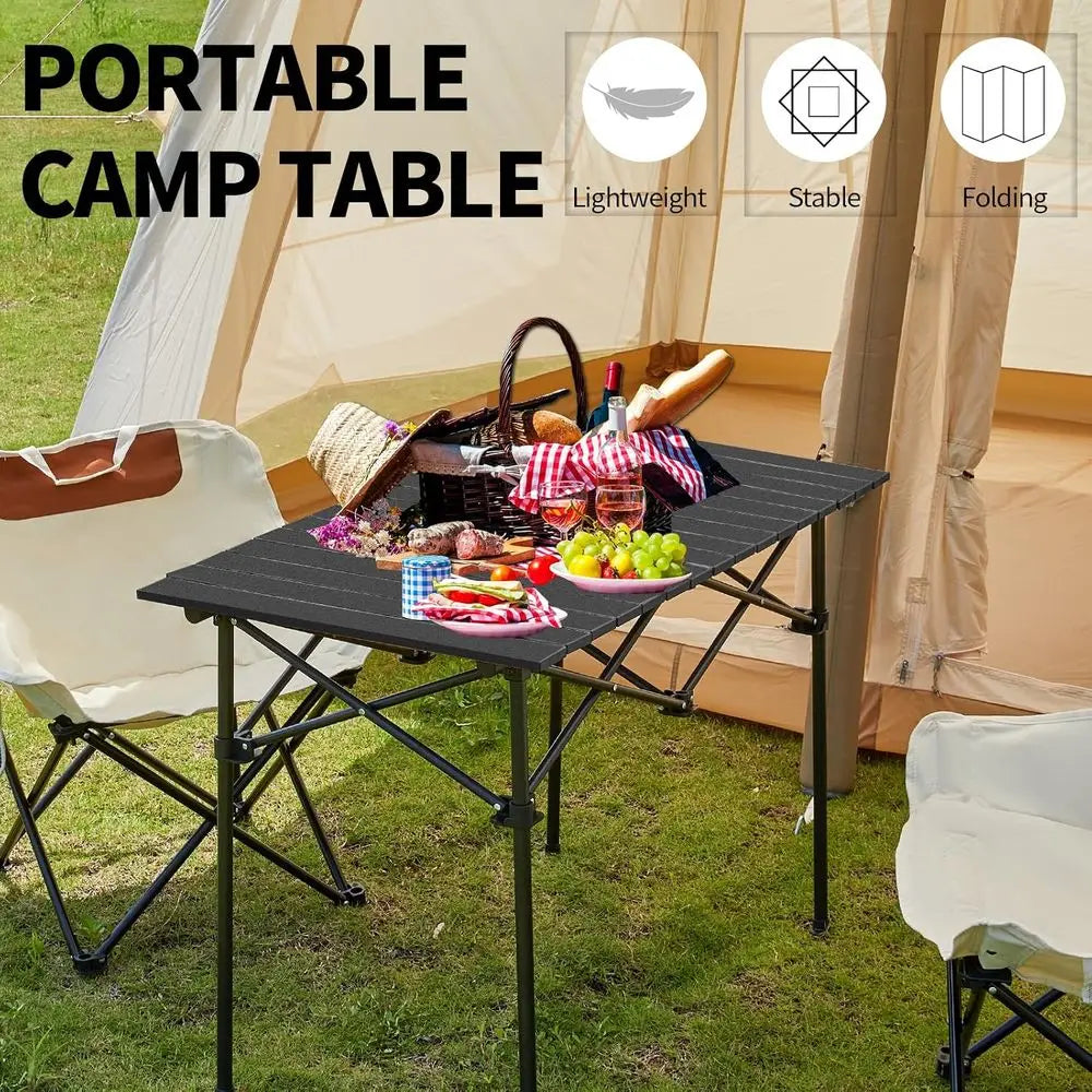 Roll up Lightweight Compact 2-4 Person Portable Adjustable Height Roll up Table with Carry Bag for Outdoor, Camping, Picnic, Bac