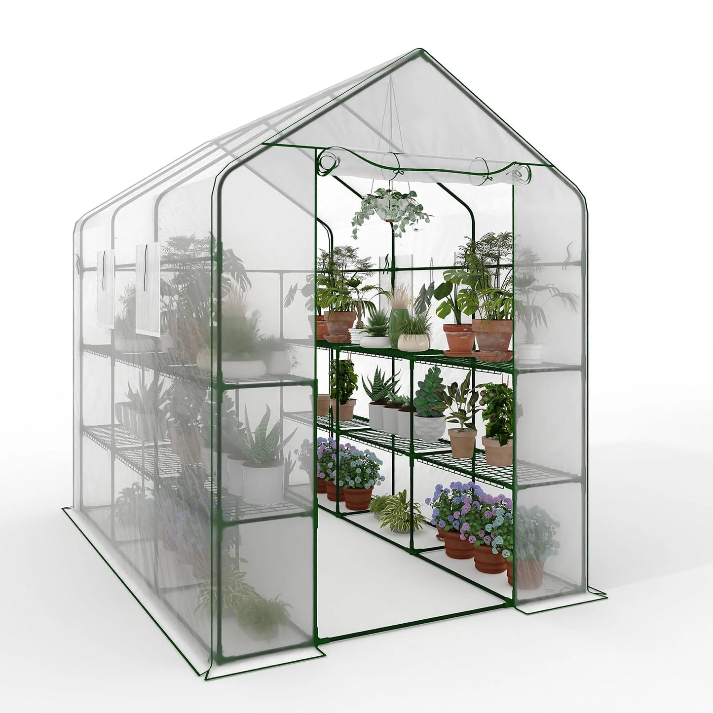 HiMISS Walk In Greenhouse With Eight Shelves And PE Cover
