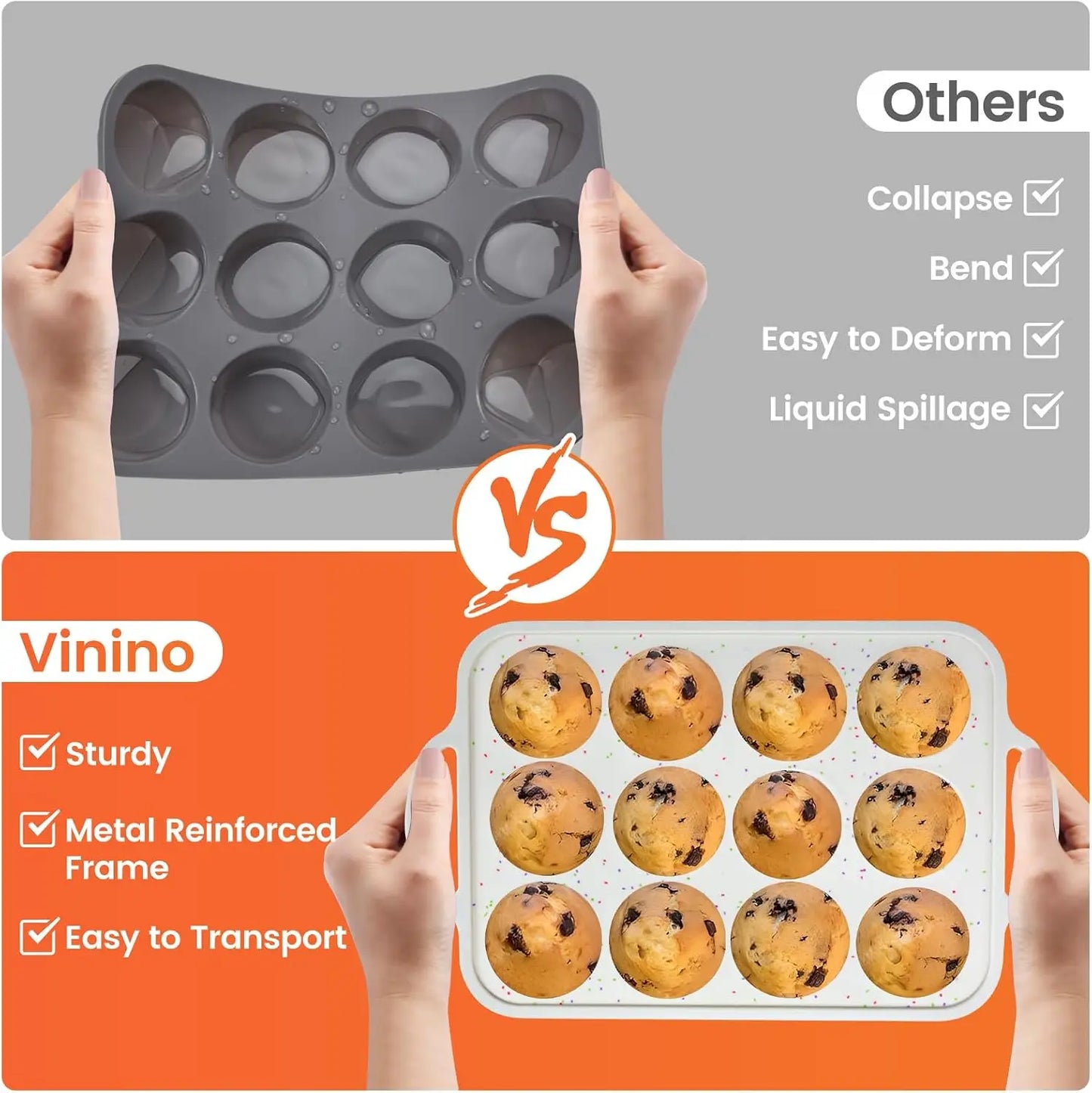 `12-Cup Silicone Muffin Pan with Reinforced Steel Frame, Non-Stick Baking Tray for Muffins Cupcakes Egg Tarts and Brownies`