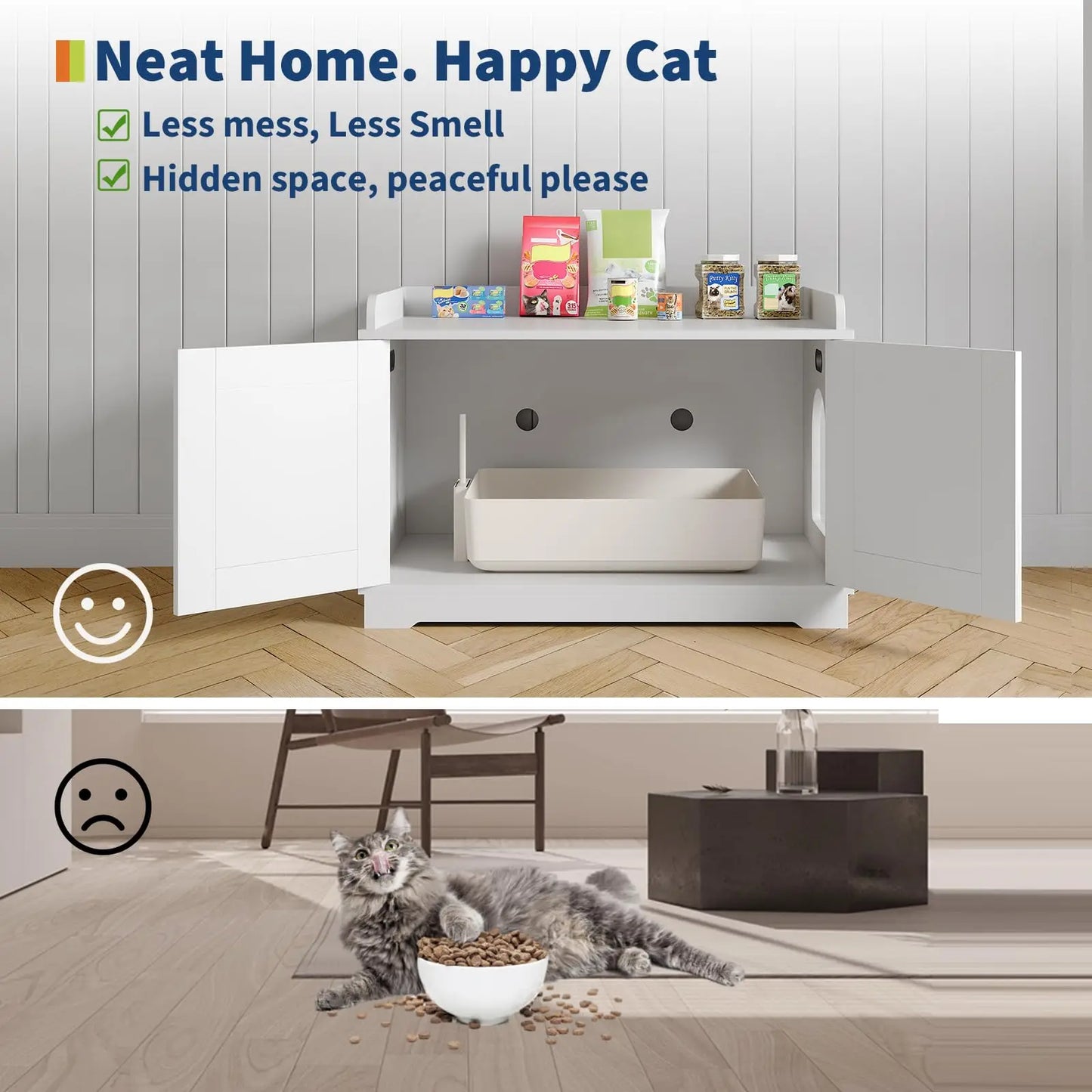 HiMISSCN Wooden Cat Litter Box Enclosure Barn Door Ventilated