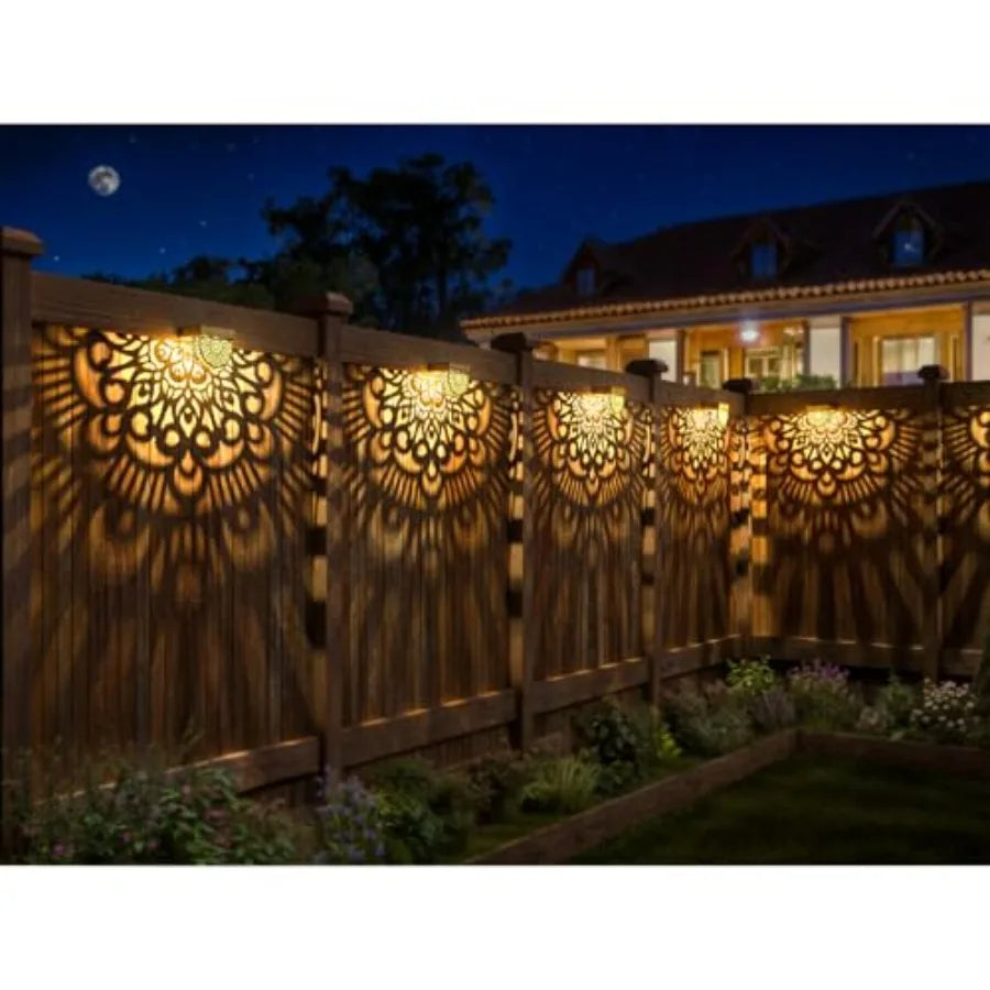 Solar Fence Lights Outdoor Wall Lights Mandala Theme Waterproof