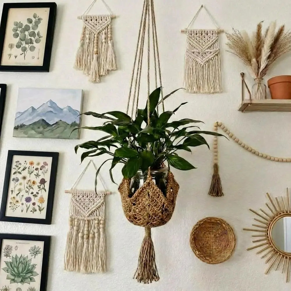 2 Pack Boho Plant Hanger, Large Hanging Planter Holder Pot Hanger Hanging Basket Wall Planters, Plants Lover Gift or Indoor Gard