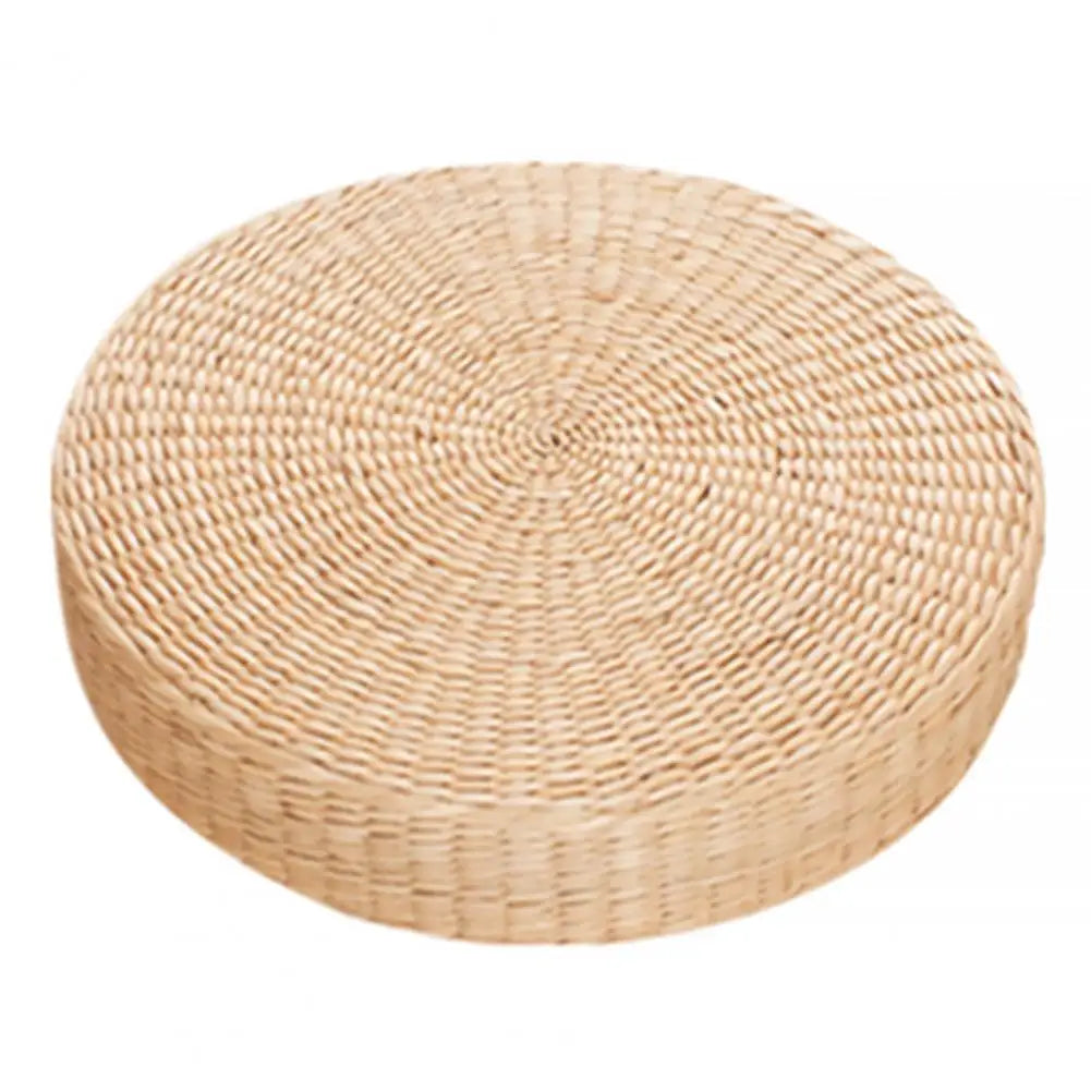 Non-Slip Bottom Round Tatami Cushion-Handmade Straw Weave Floor Pillow for Meditation Yoga Zen Room Kids Play Area Decor