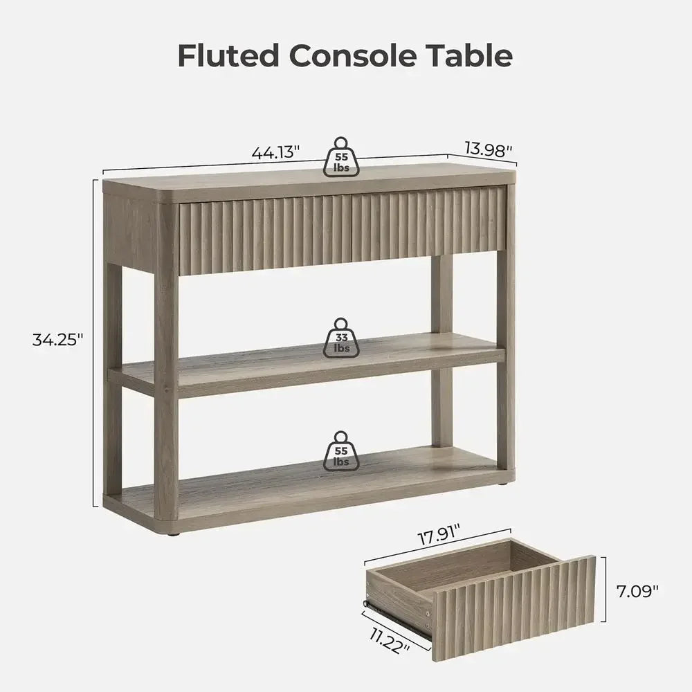 Entryway Table With Storage And Two Drawers And Two Tier Shelves For Living Room