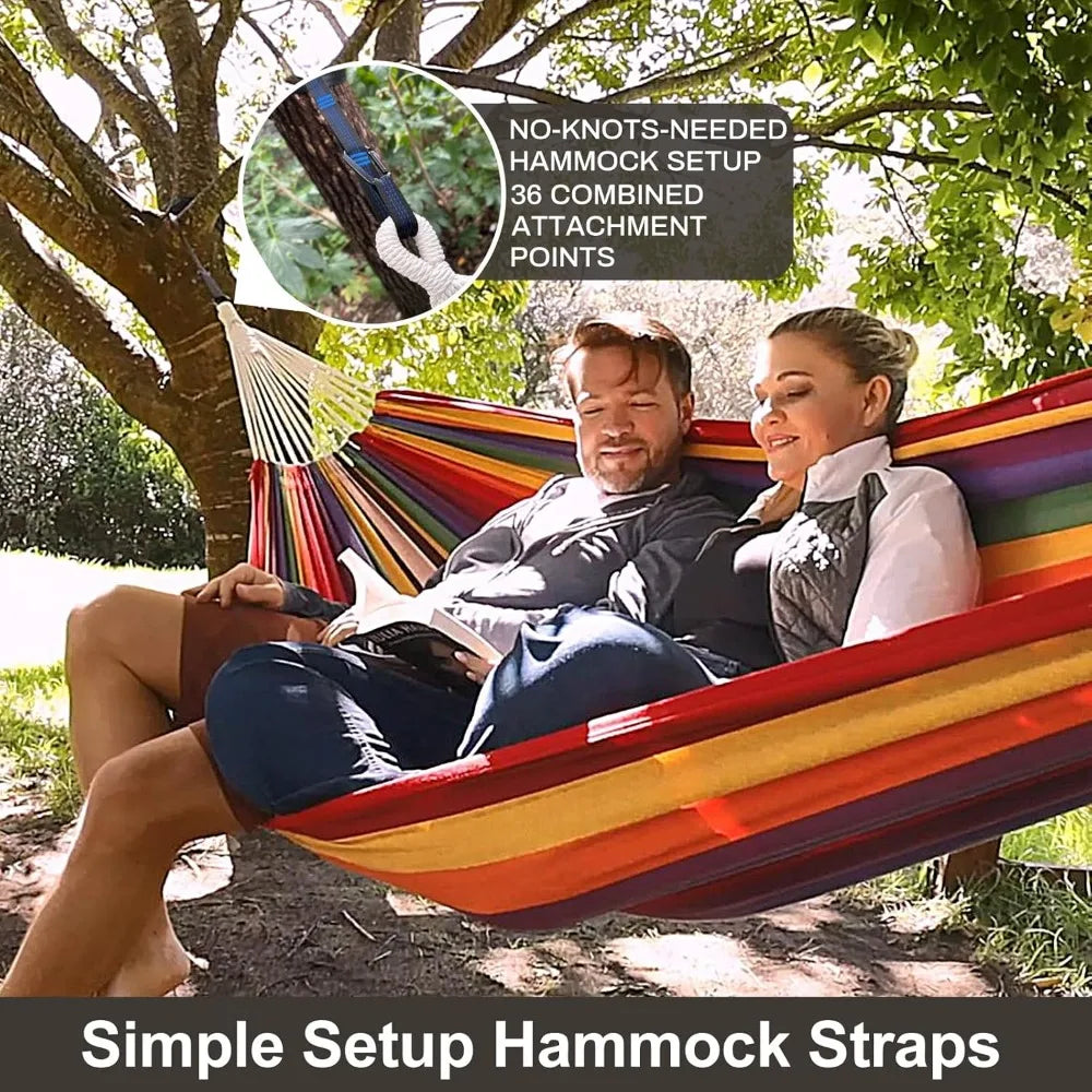 XIUWO Double Cotton Hammock With Tree Straps For Two Persons