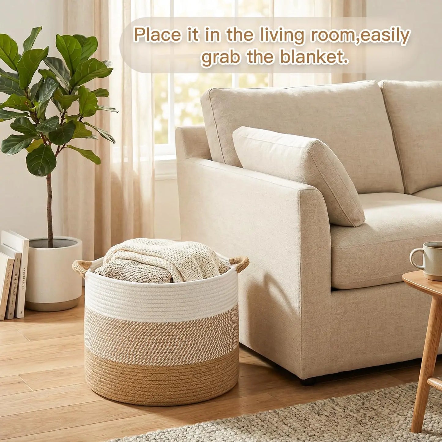 Large 70L Cotton Rope Basket, Boho Woven Storage for Living Room Kids Toys Blankets Laundry