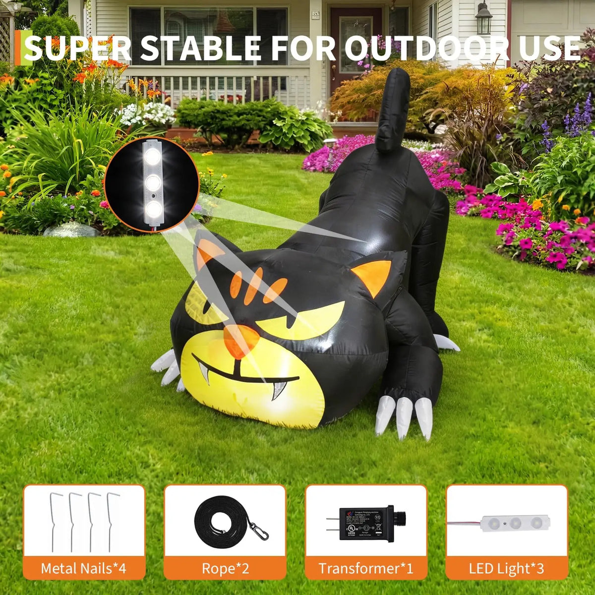 Halloween Inflatable Cat With Built In Fan And LED Lighting