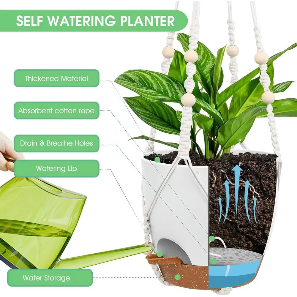 Hanging Planters Indoor Outdoor Plants, 2 Pack Self Watering Hanging Pots, Hanging Plant Baskets with Drainage Holes & 2 Types o