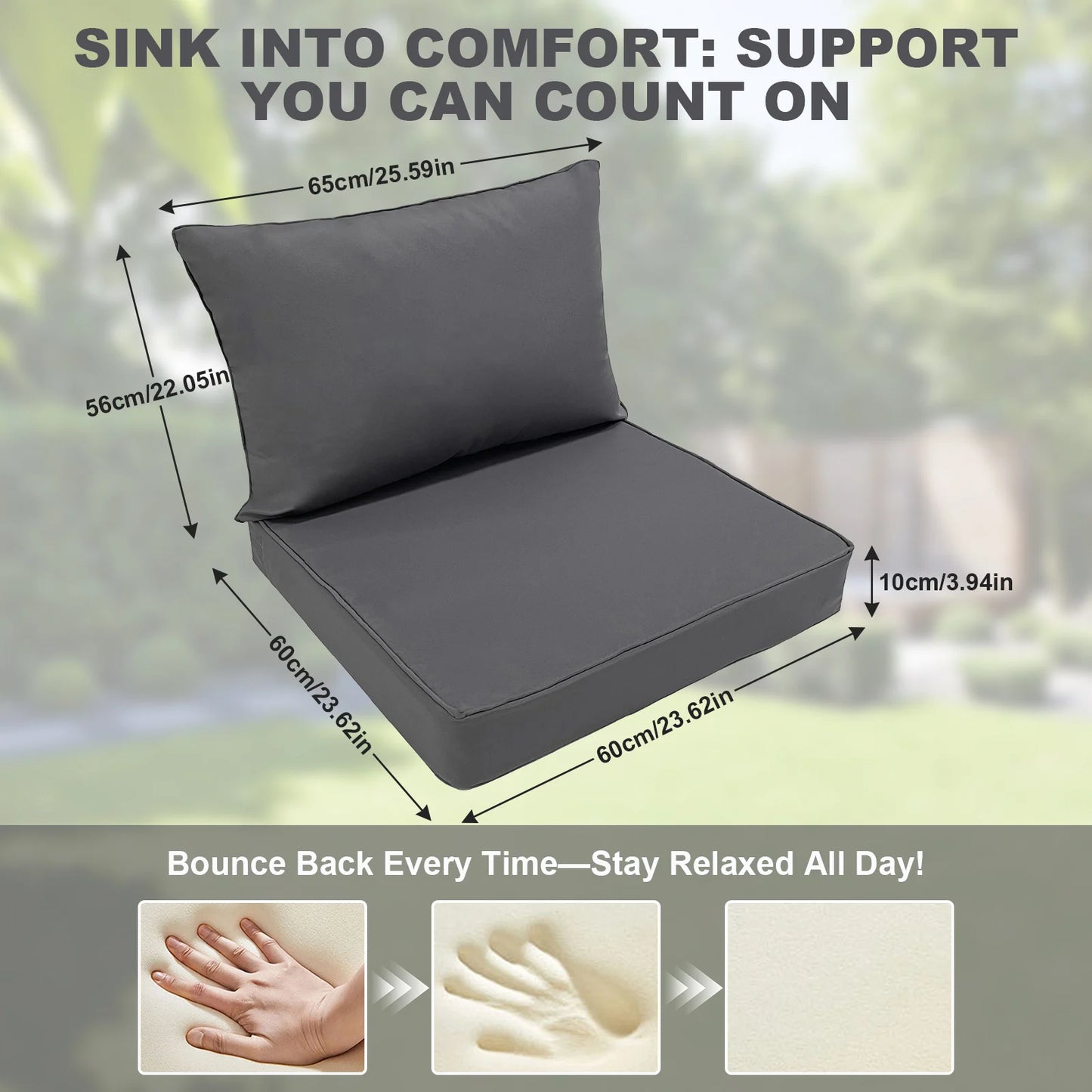 Outdoor Chair Cushions, 60*60*10CM Outdoor Cushion for Patio Furniture, Patio Chair Cushion, Waterproof & Fade Resistant Deep Patio Furniture Cushions Set with Handle and Ties