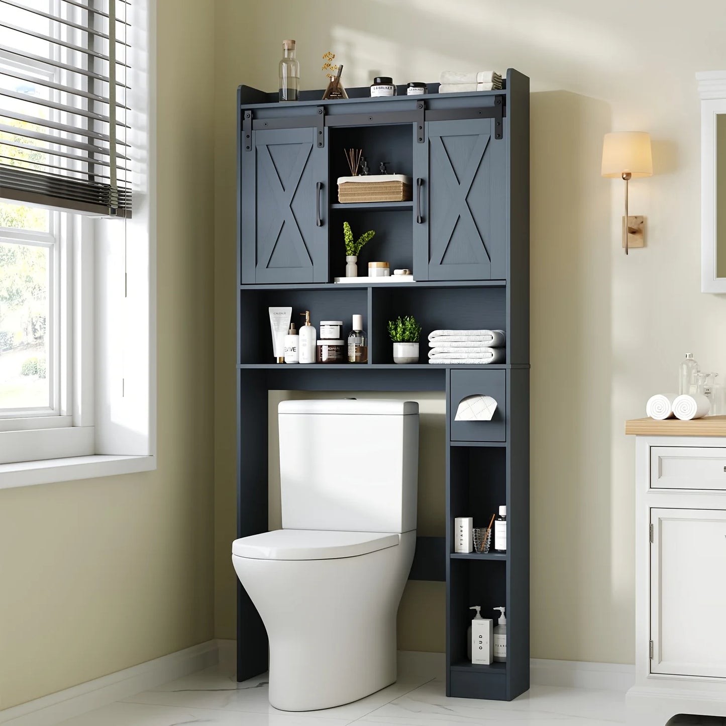 VABCHES Over Toilet Storage Cabinet With Toilet Paper Holder Stand