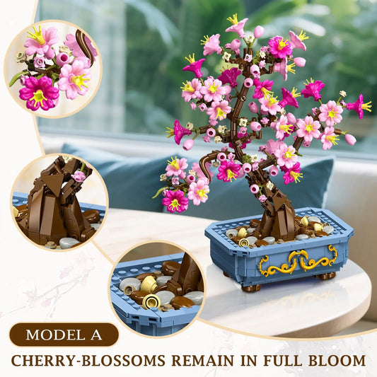 HOGOKIDS Flowers Cherry-Blossom Bonsai Building Set-2 in 1 Artificial Bonsai Tree Plants for Home Decor Toy Gift for Adults Teen