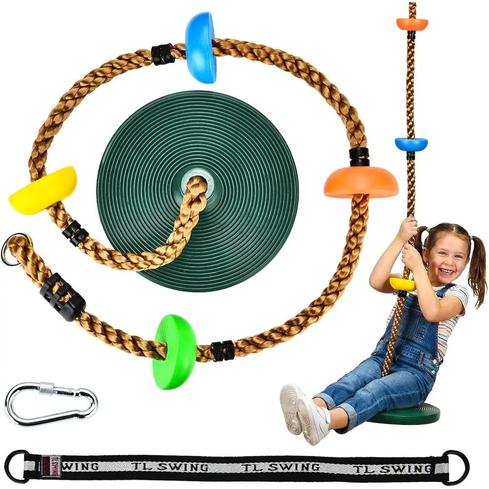 Heavy-Duty Swing Set with Climbing Rope, Platforms, and Disc Seat for Outdoor Playground, Green
