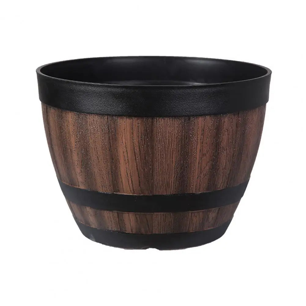Rustic Farmhouse Whiskey Barrel Planter Plastic Flower Pot Drainage Holes