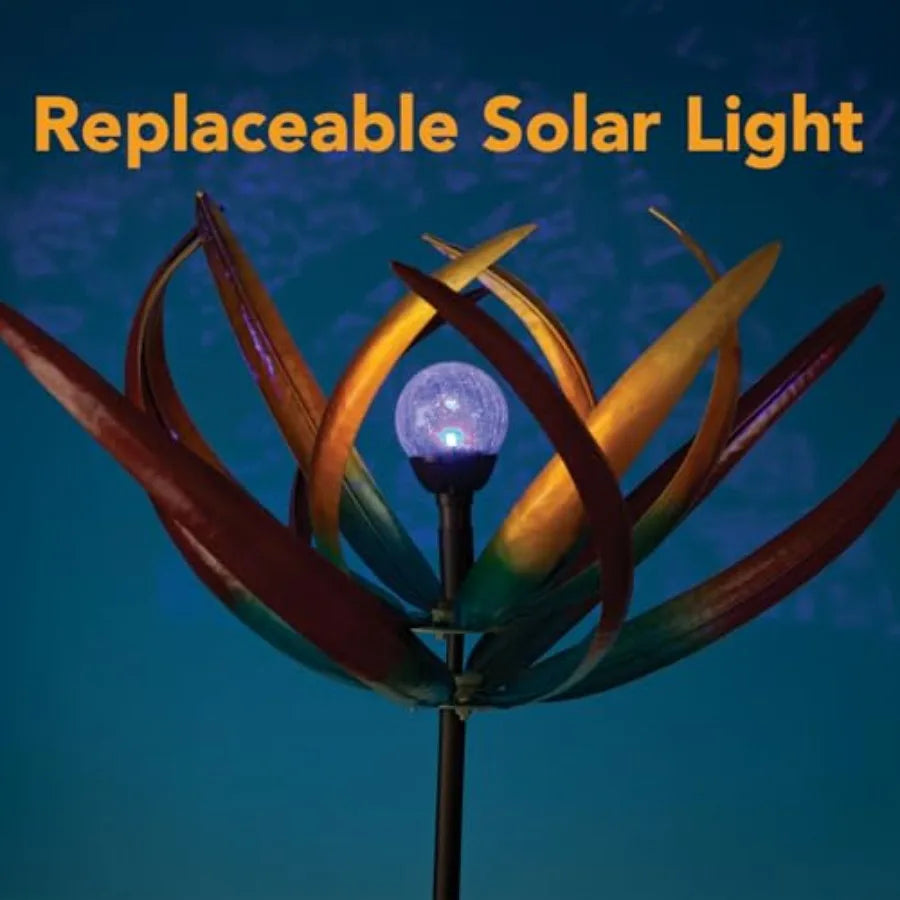 Tulip Wind Spinners Outdoor Solar Lighted Metal Garden Sculpture