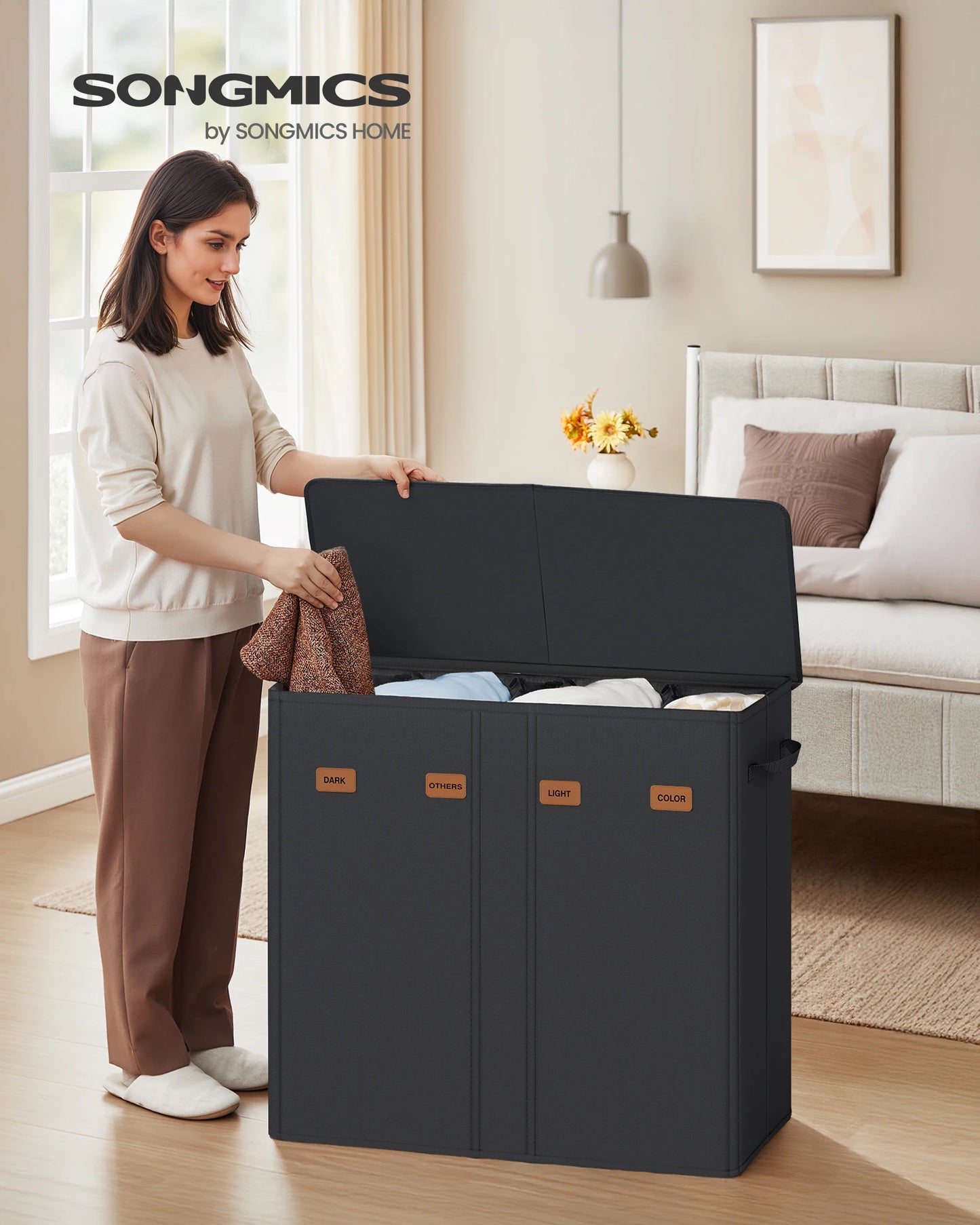 Songmics Laundry Hamper 4-Compartment Sorter With Lid And Liner Bags