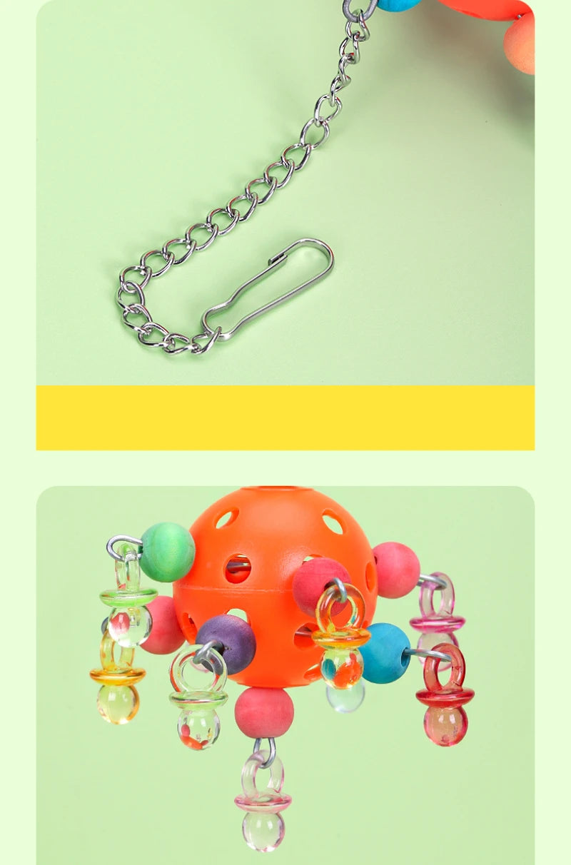1PC Parrots Chew Swing Cage Hanging Cockatiel Birds Toy with Foraging Holes Hanging Bead Birds Cage Decor Pet Bird Bites Toy