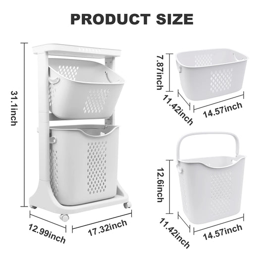 2 4 Tier Laundry Basket Cart With Removable Storage Buckets