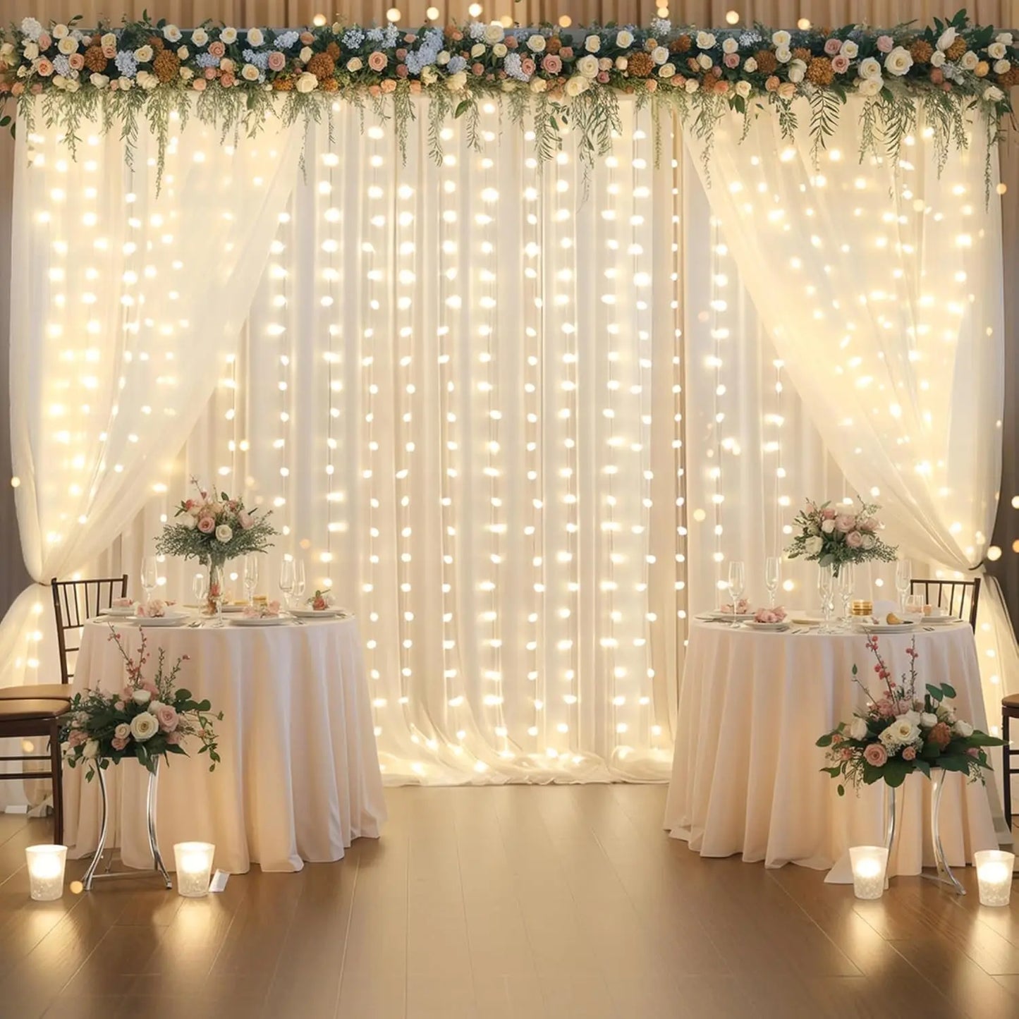 Tulle Backdrop Curtains With String Lights For Wedding And Party