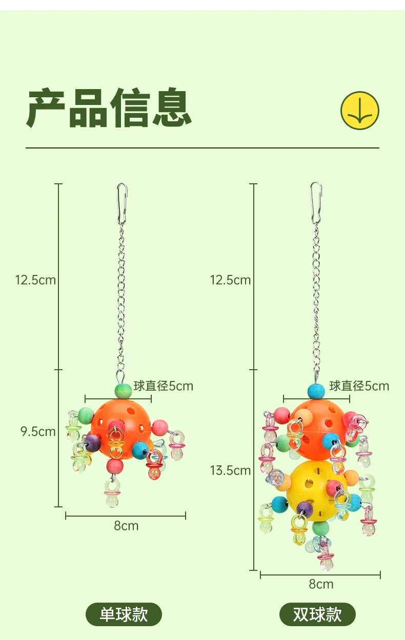 1PC Parrots Chew Swing Cage Hanging Cockatiel Birds Toy with Foraging Holes Hanging Bead Birds Cage Decor Pet Bird Bites Toy