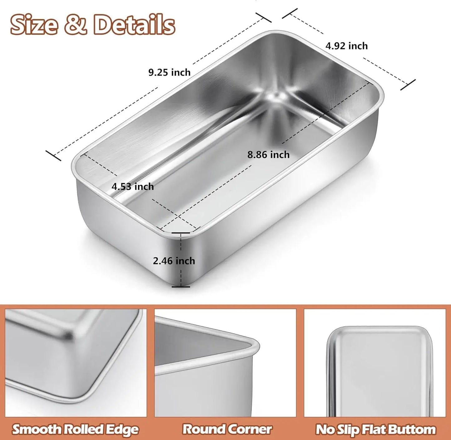 `Stainless Steel Loaf Pan, 8 Pack 9.25 Inch Rectangle Baking Mold for Bread Cake Meatloaf Oven Use`