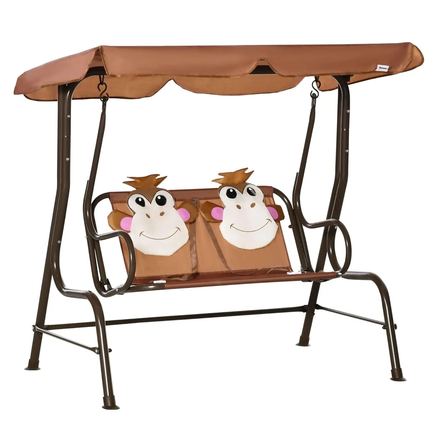 Kids Patio Swing, 2-Seater Outdoor Swing Chair with Adjustable Canopy and Safety Belt, Lion Pattern Hanging Swing, Customized