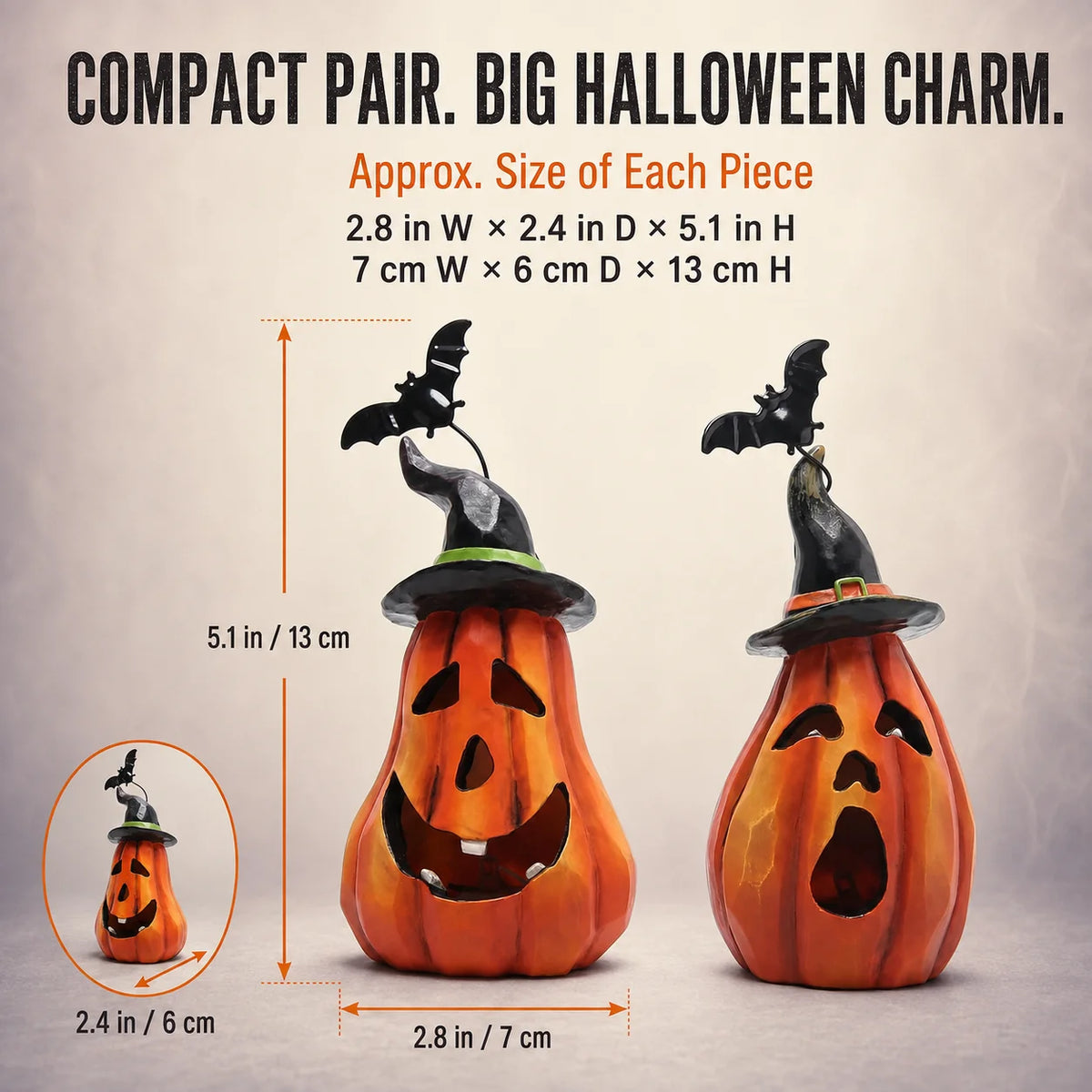 Hodao LED Halloween Pumpkin Figurine Set With Witch Hat