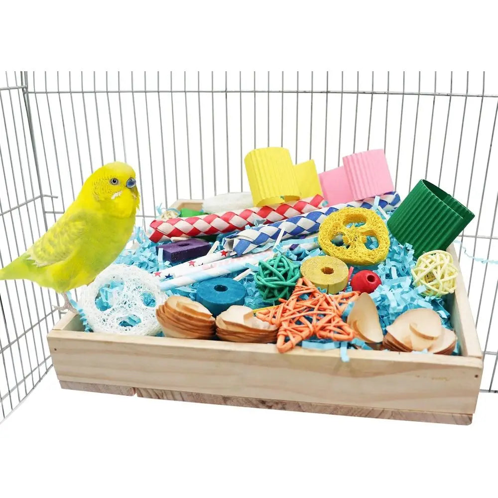 Bird Oranging Toys Box, Wooden Parrot Shredding Toys Box, Bird Chewing Toys, Birdcage Accessories, Suitable for Small Birds, Par