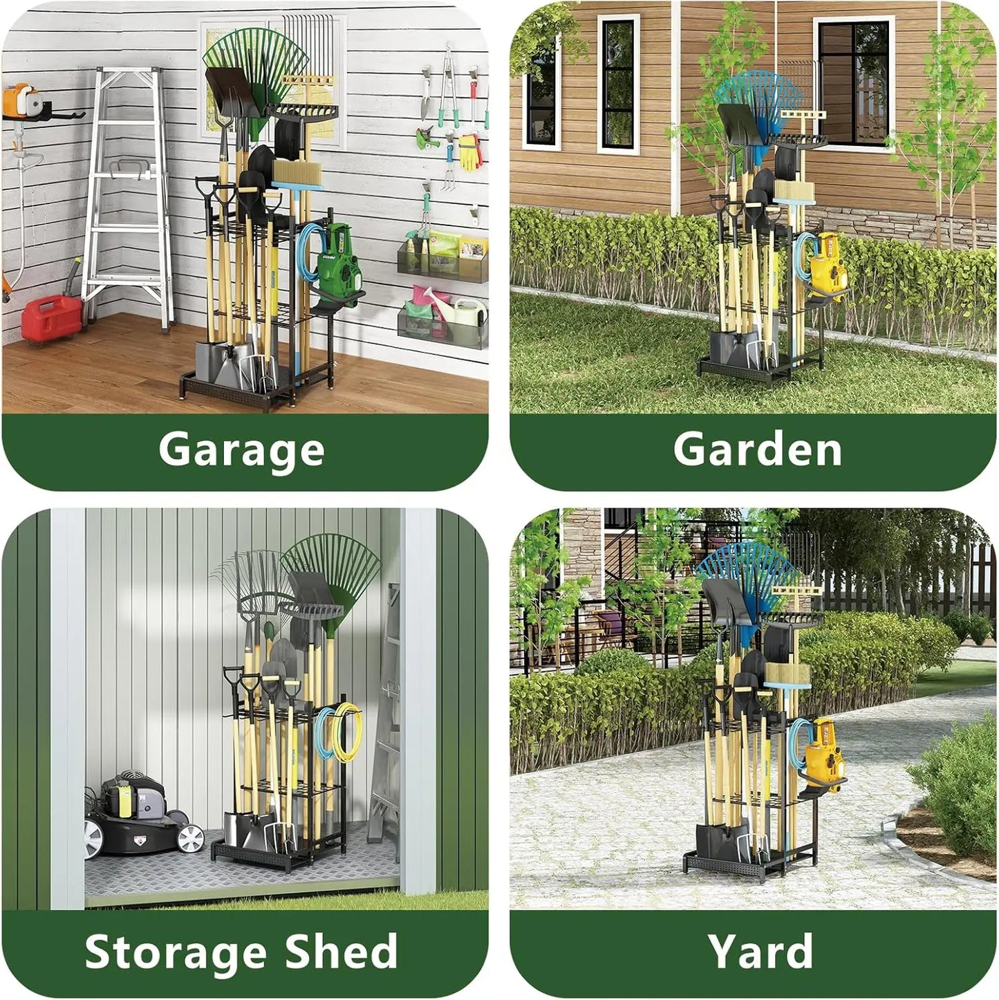 Heavy Duty Metal Tool Organizer Rack With Hooks For Garage