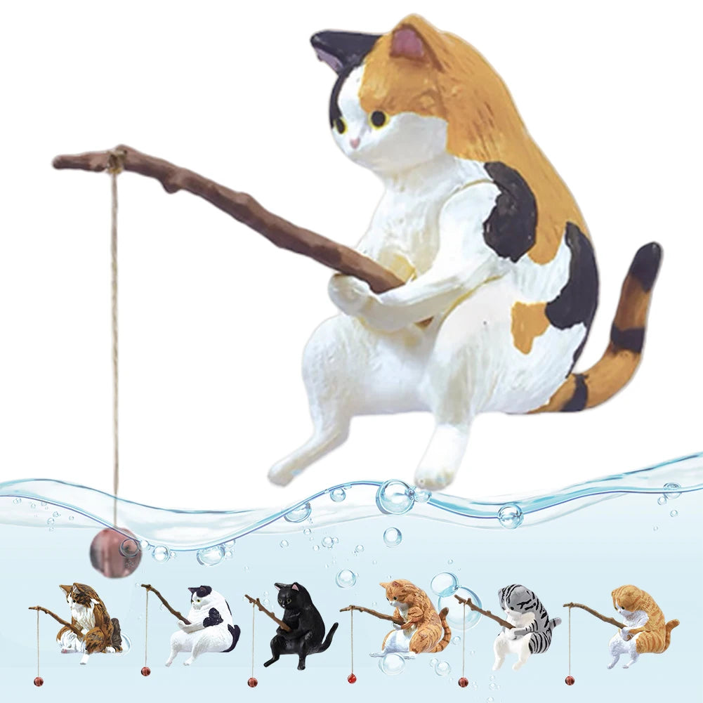 Sikiwind Cute Fishing Cat Figurine Sitting Cat Aquarium Ornament