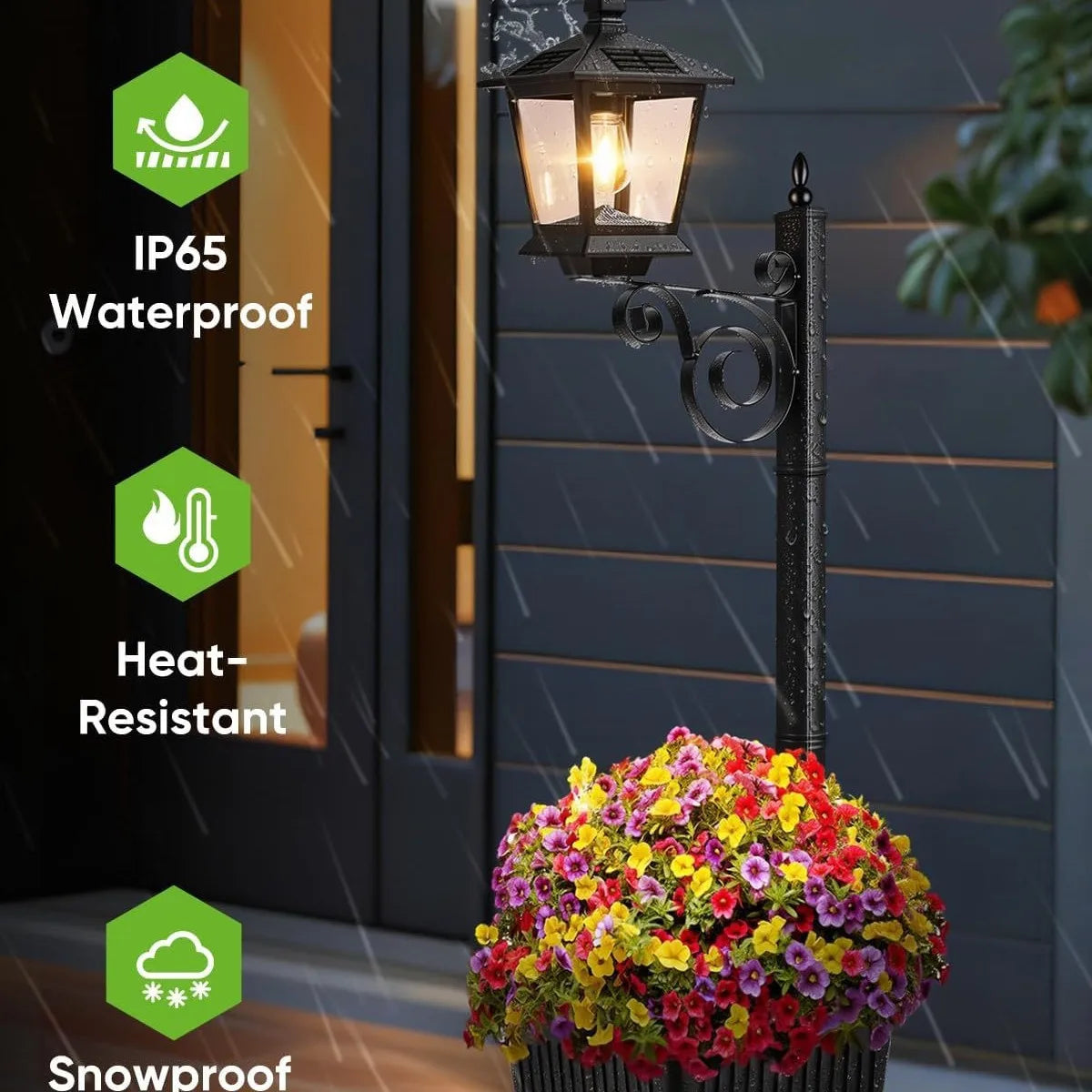 Outdoor Solar Street Light With Flower Pot Wall Mounted Freestanding