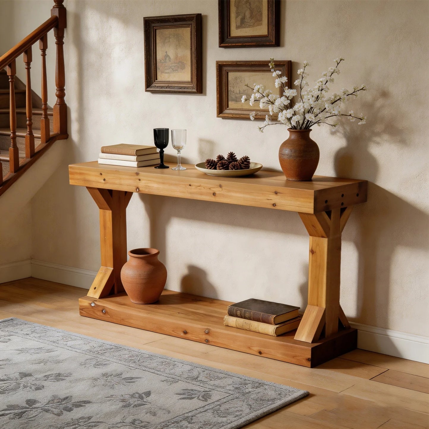 120cm Solid Wood Console Table Farmhouse Entryway Table Rectangular Couch Tables Behind Sofa Accent Tables for Hallway Entrance Foyer Living Room