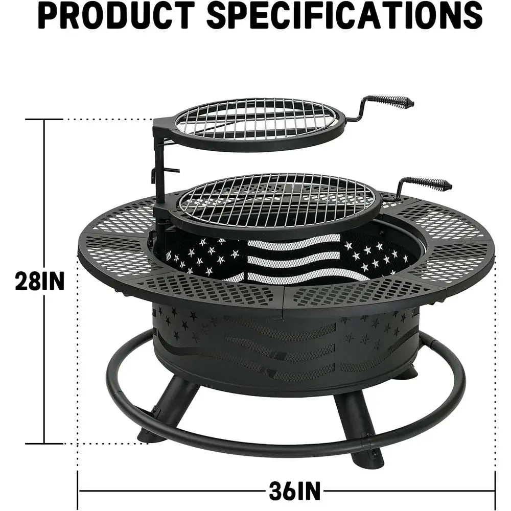 Outdoor Steel Fire Pit With Grates BBQ Grill Cover