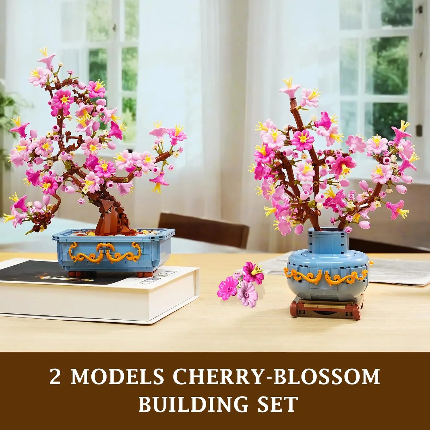 HOGOKIDS Flowers Cherry-Blossom Bonsai Building Set-2 in 1 Artificial Bonsai Tree Plants for Home Decor Toy Gift for Adults Teen