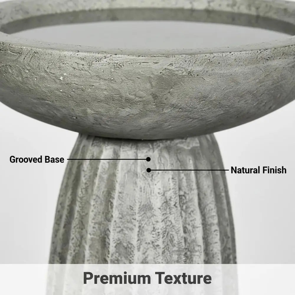 Fiber Reinforced Concrete Bird Bath With Textured Pedestal Outdoor Garden Decor