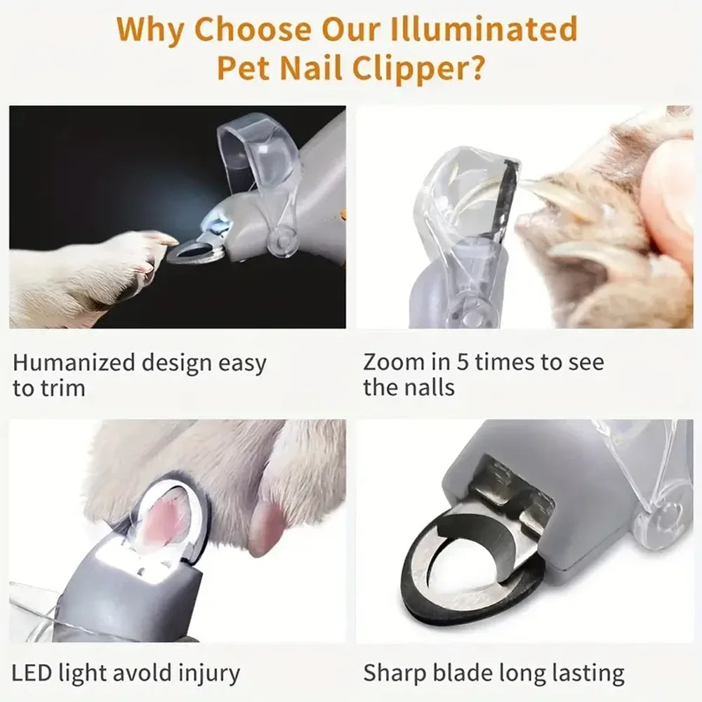 LED Light Pet Nail Clippers With 5x Magnification For Cats And Dogs