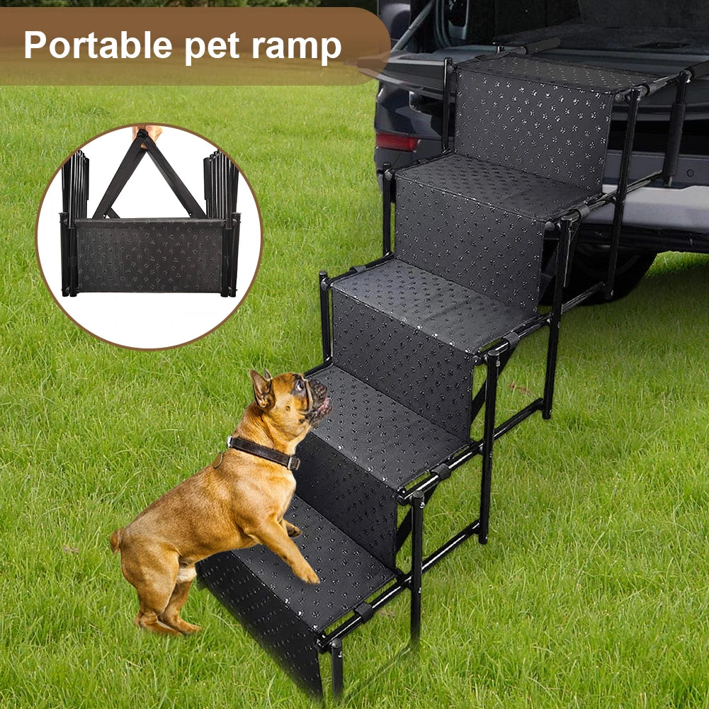 Portable Dog Steps 5 Step Load 150 Lbs Foldable Ramp