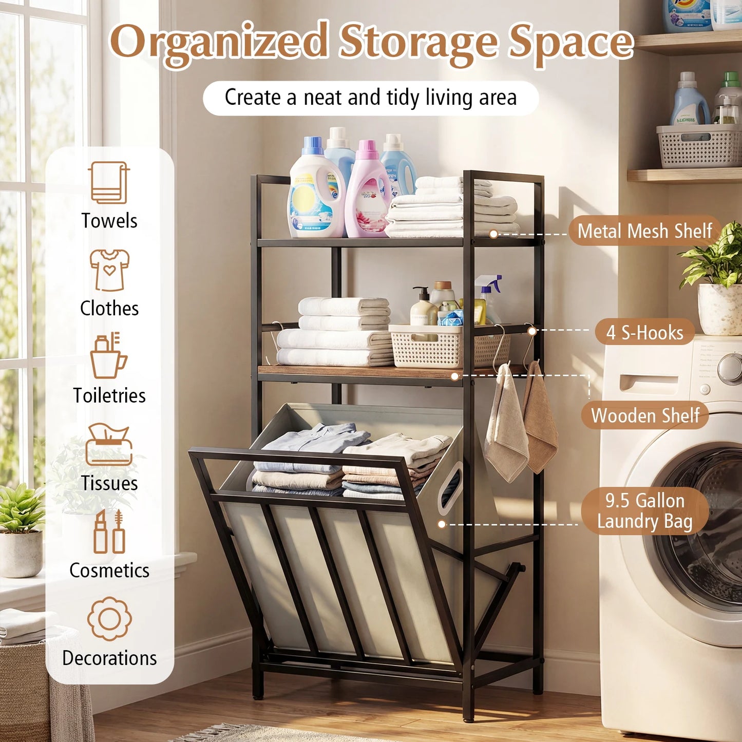 HOMASIS 2-Tier Laundry Hamper with Tilt-Out Basket