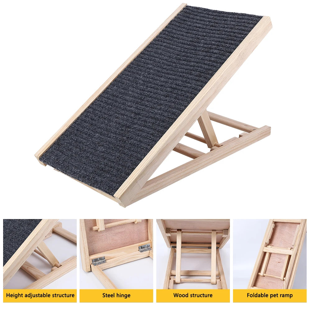 HiMISSDog Wooden Adjustable Folding Dog Ramp with Anti Skid