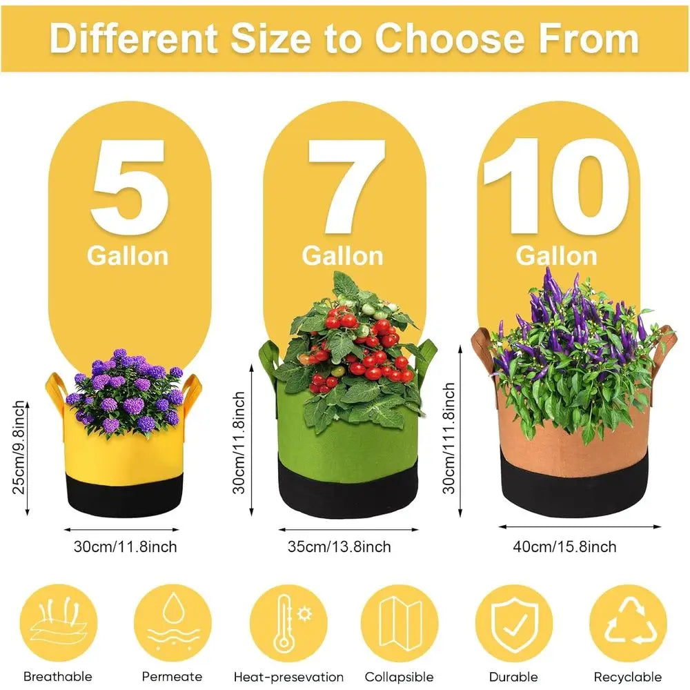 6 Pack Fabric Plant Pots With Handles For Outdoor Garden Planting