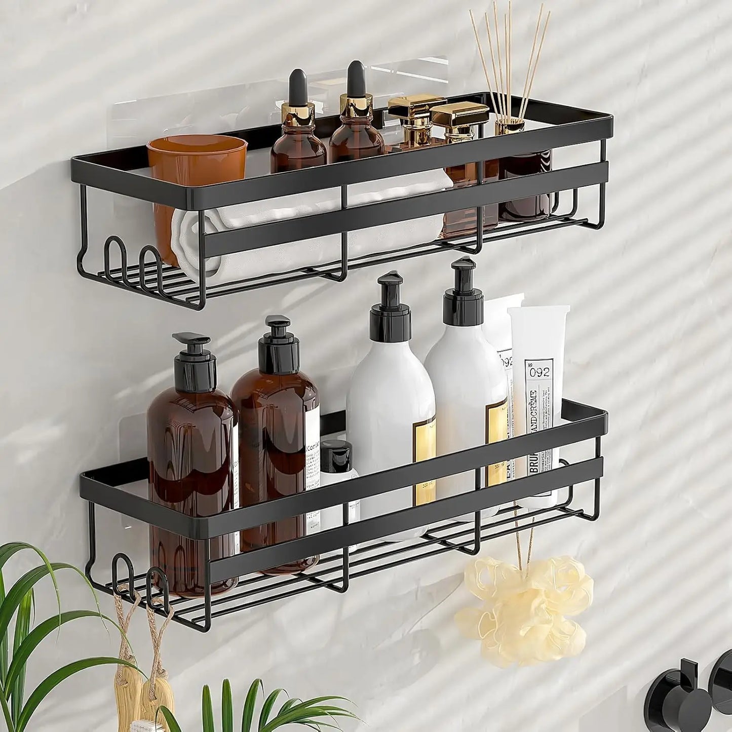 Adhesive Shower Caddies Two Pack Stainless Bathroom Shelf Organizer