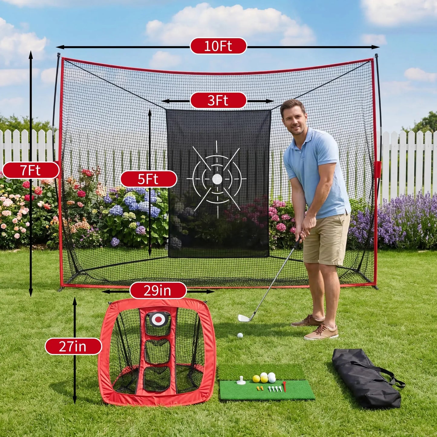 HiMiss Golf Practice Net With Hitting Target And Mat