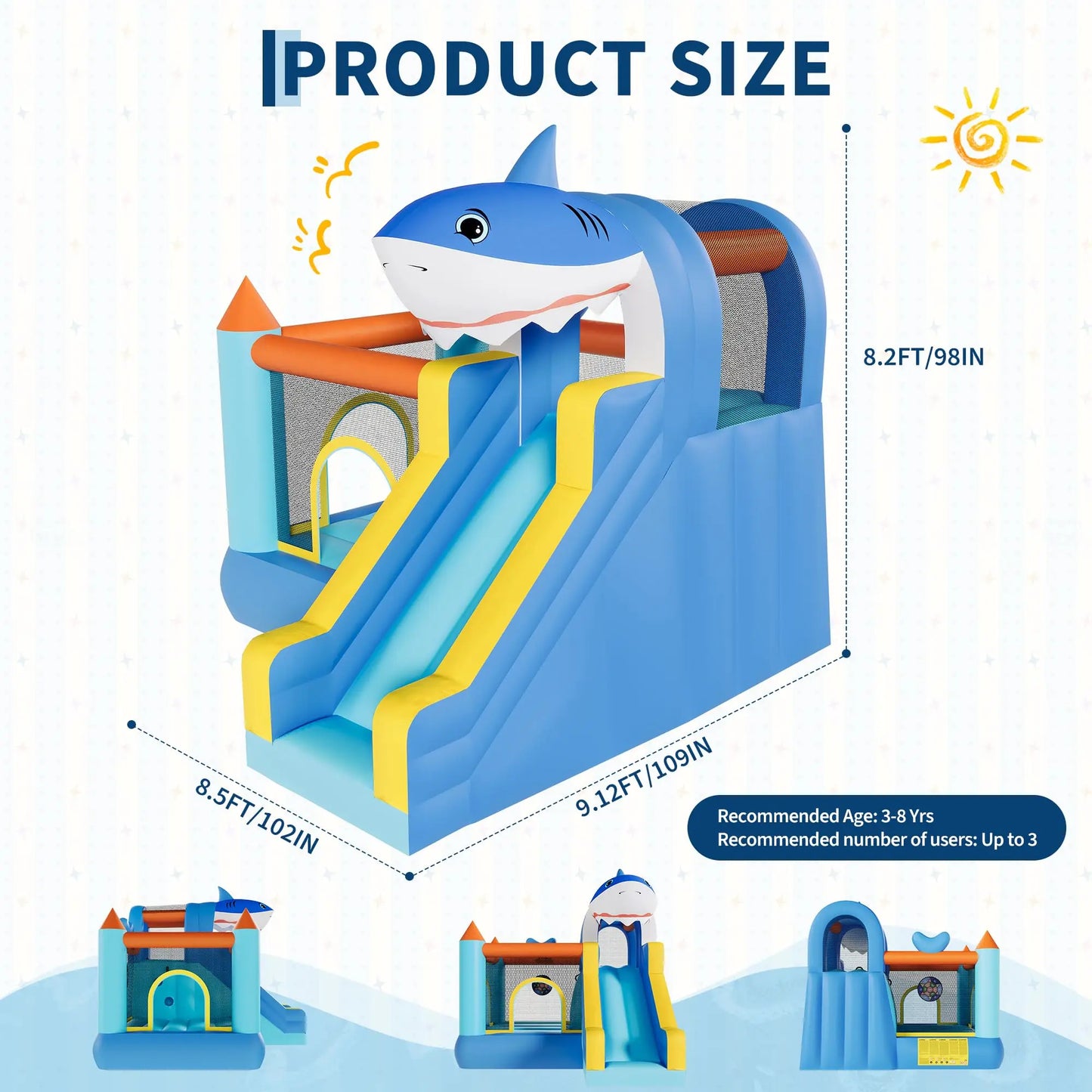 Inflatable Bounce House With Slide & Blower, Kids Bouncy Castle, Climbing Wall Basketball Hoop, Indoor Outdoor Backyard Play