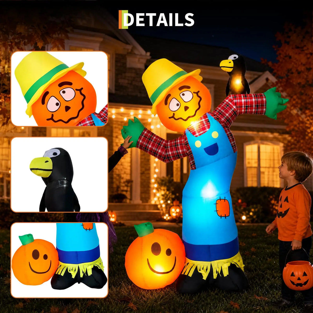 Lighted Halloween Pumpkin Scarecrow Inflatable Lawn and Porch Decoration