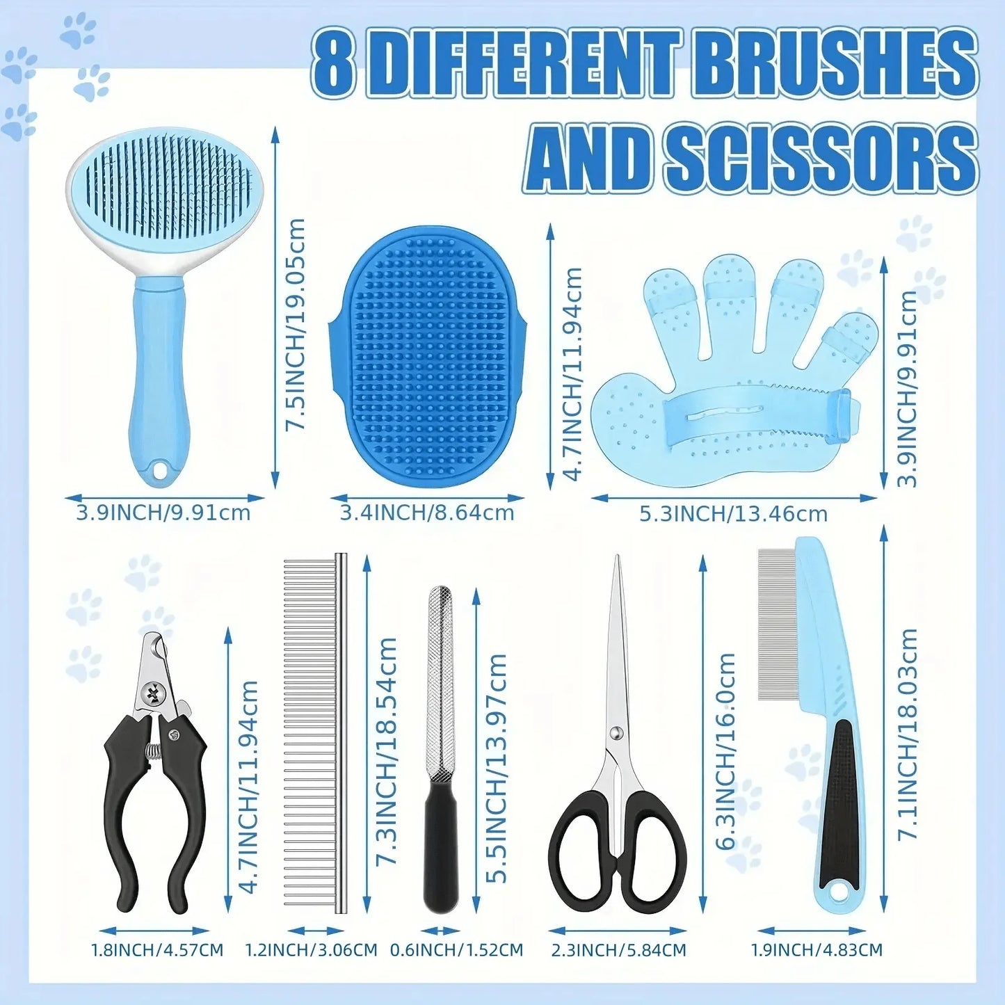 9-Piece Dog Grooming Kit With Deshedding Slicker Brush And Clippers