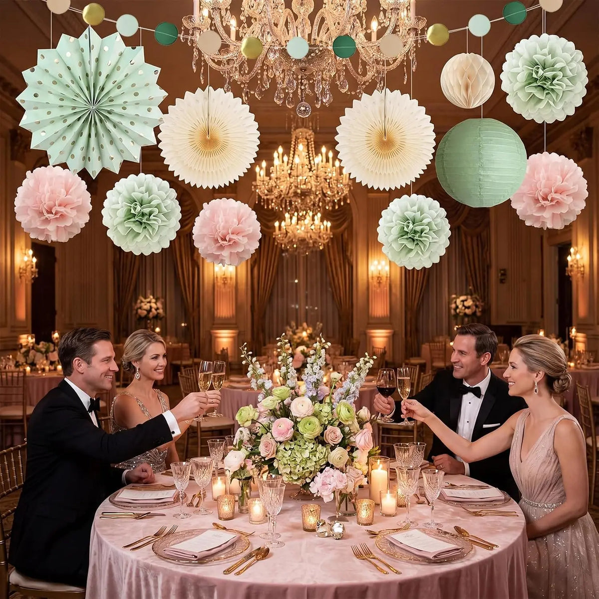Wedding Party Decorative Paper Pom Poms and Flower Ball Decorations