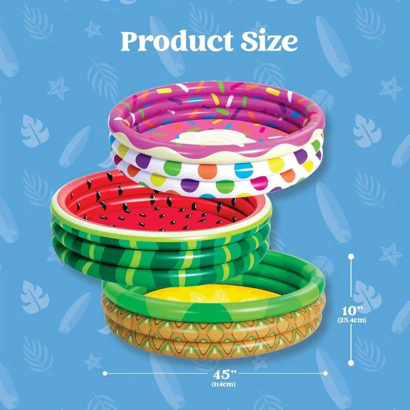 Joyfy 3 Pack Inflatable Kiddie Pools Watermelon Pineapple Cupcake Designs